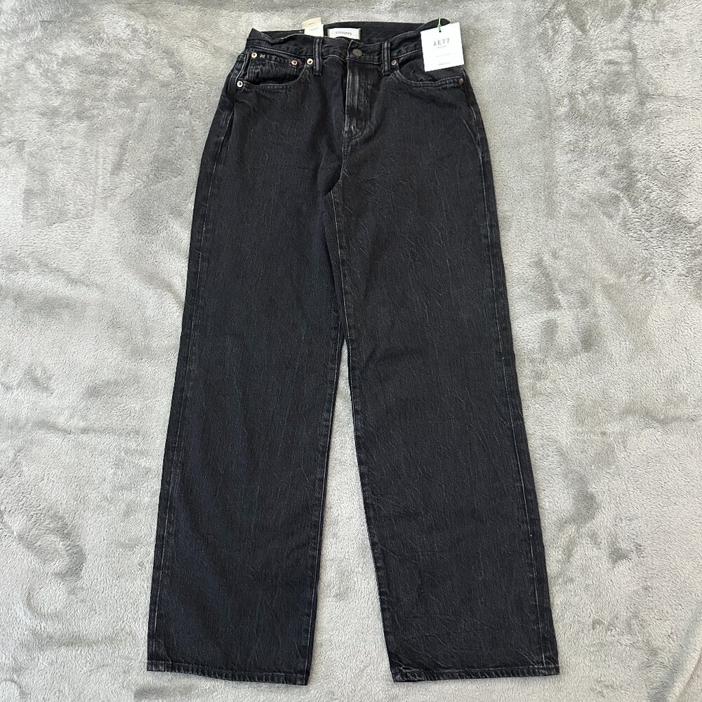 NWT AE77 Stovepipe Jeans Black Women's size 2 Short 2S American Eagle Wide Leg